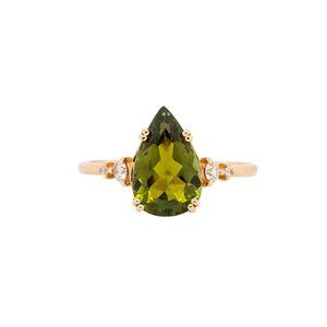 2.4cts Green Tourmaline Ring in 14K Solid Gold with Natural Diamond Accents